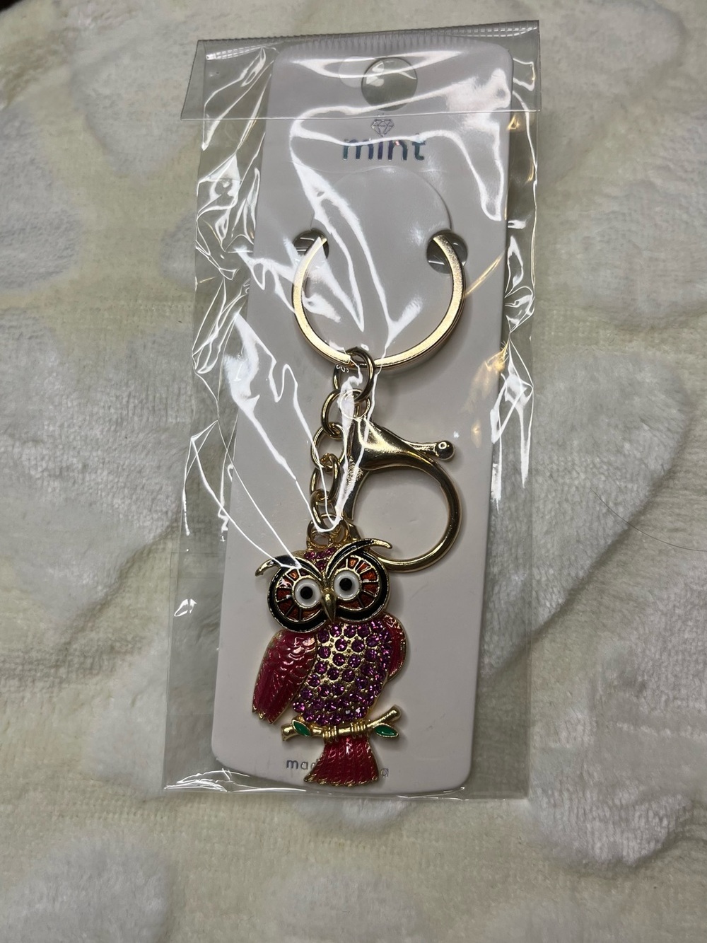 Mint Gold-Tone Pink Owl Keychain - Mint